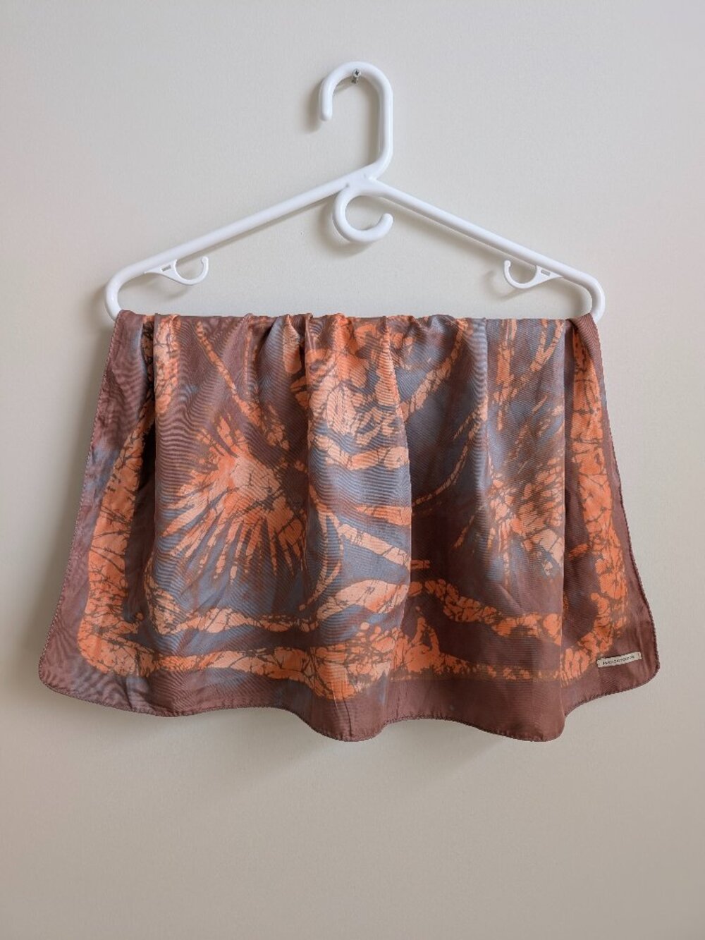 Maison Scotch tie dye look orange grey brown square thick silky scarf